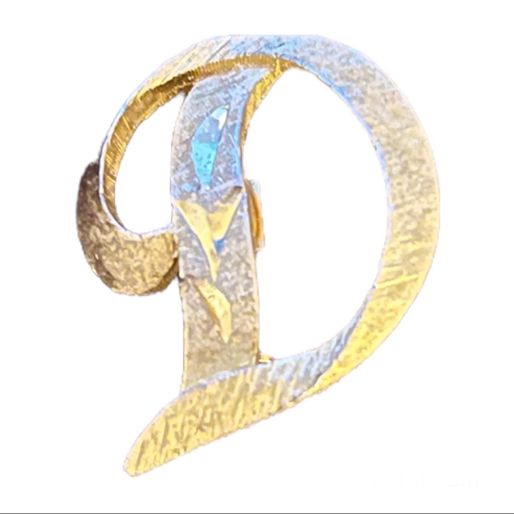 Vintage Mamselle Signed Brooch Pin Letter D Initial Gold Tone